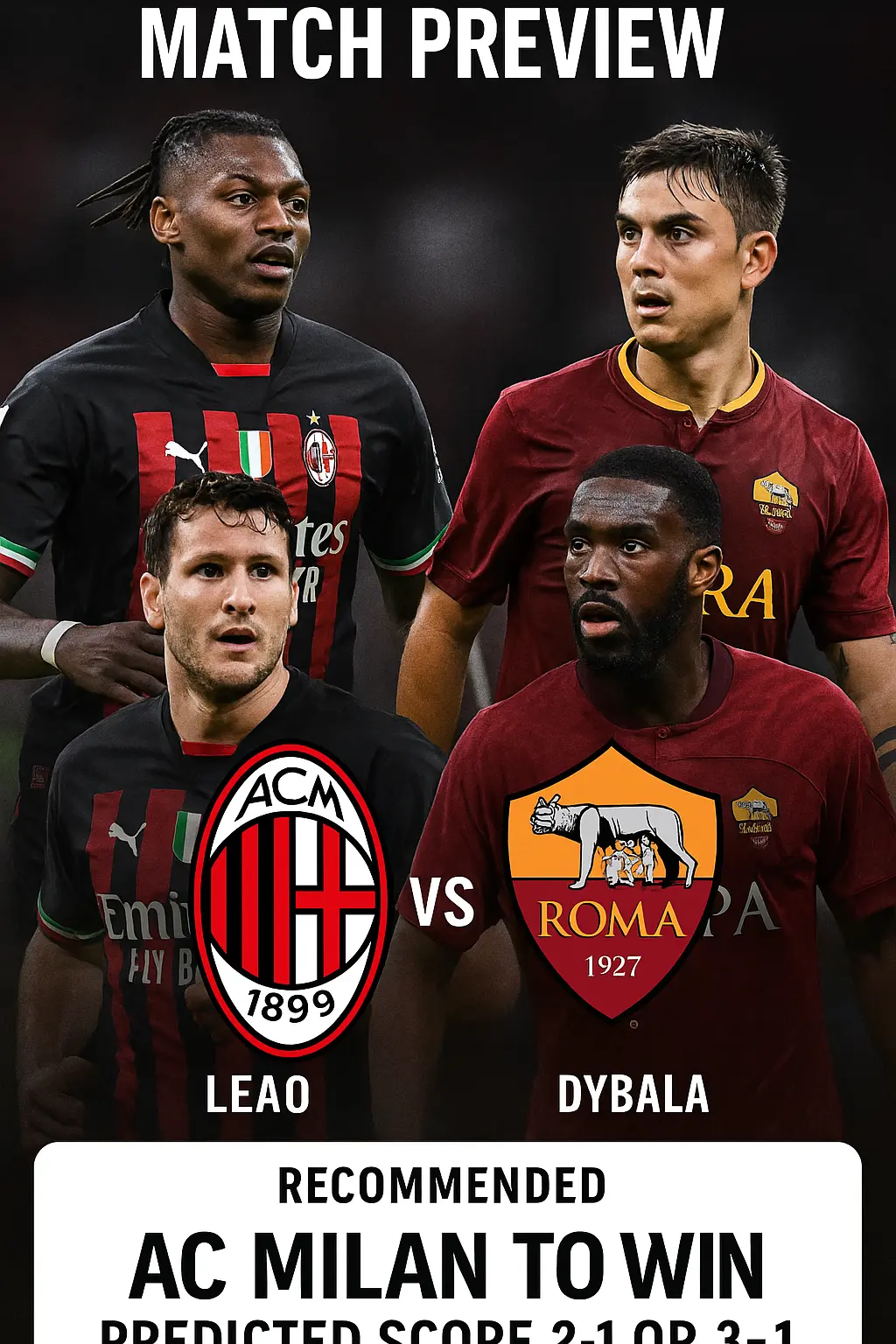 Serie A Match Preview – AC Milan vs AS Roma, A Clash Between Power and Precision