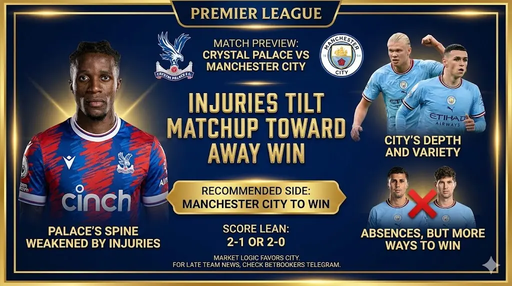 Premier League Crystal Palace vs Manchester City Injuries tilt the matchup toward an away win
